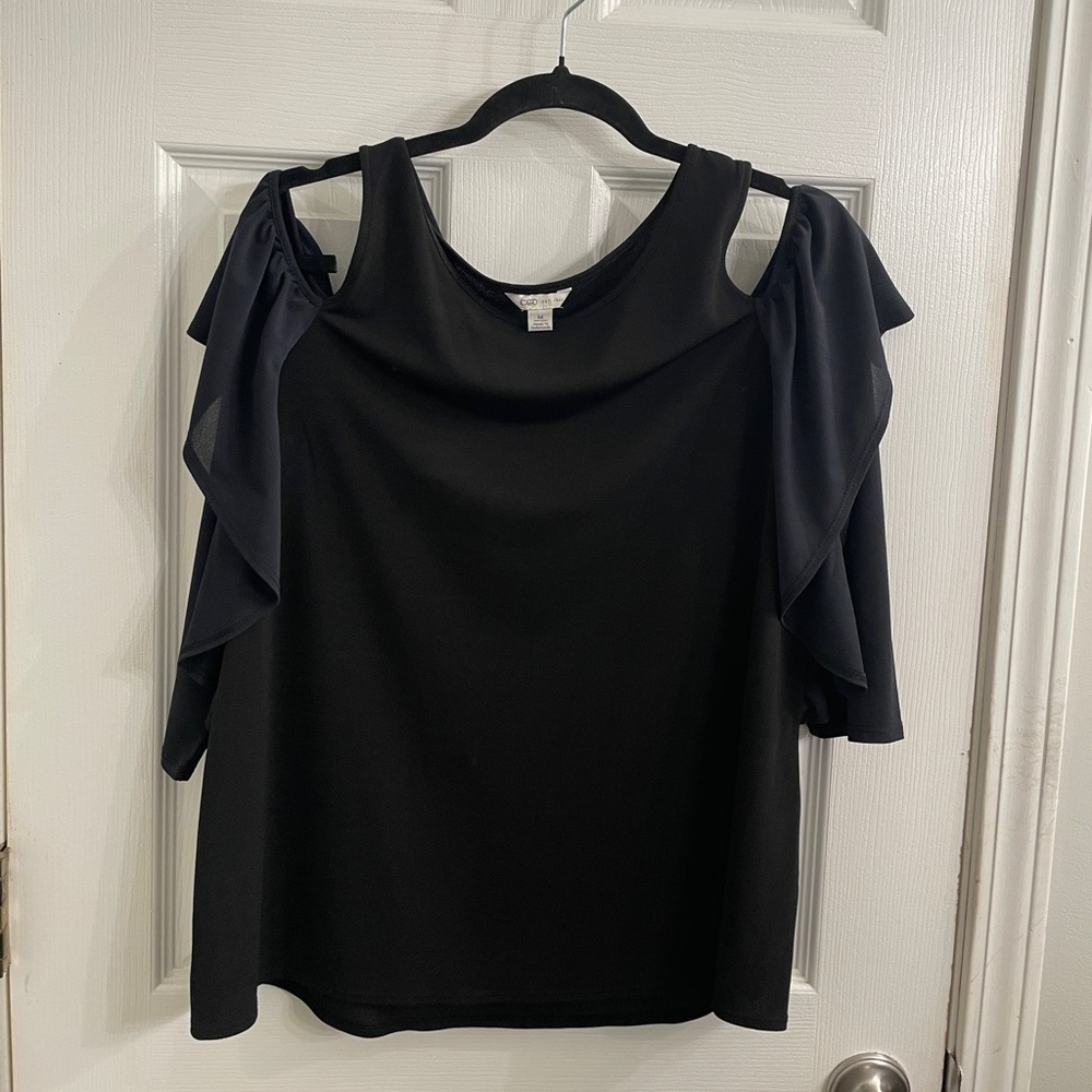 Cato Black Ruffle Flutter Half Sleeve Blouse Size M